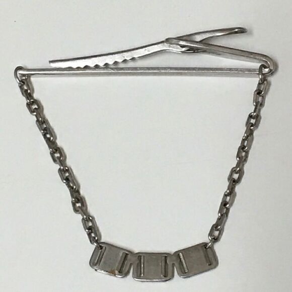 Vintage Hickok Silver Tone Chain Tie Bar Crocodile Clip Initials ACL Repurposed - Picture 6 of 11